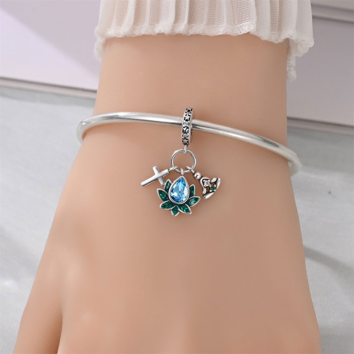 Women's Silver Plated Lotus Pendant for Bracelet or Necklace